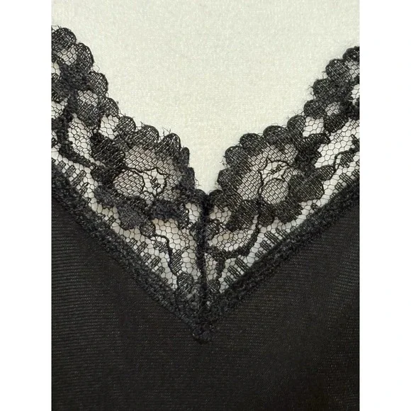 VTG JCPenney Black Nylon Lace Full Slip Nightgown Sz M Long Maxi Lingerie 53" - Picture 3 of 6